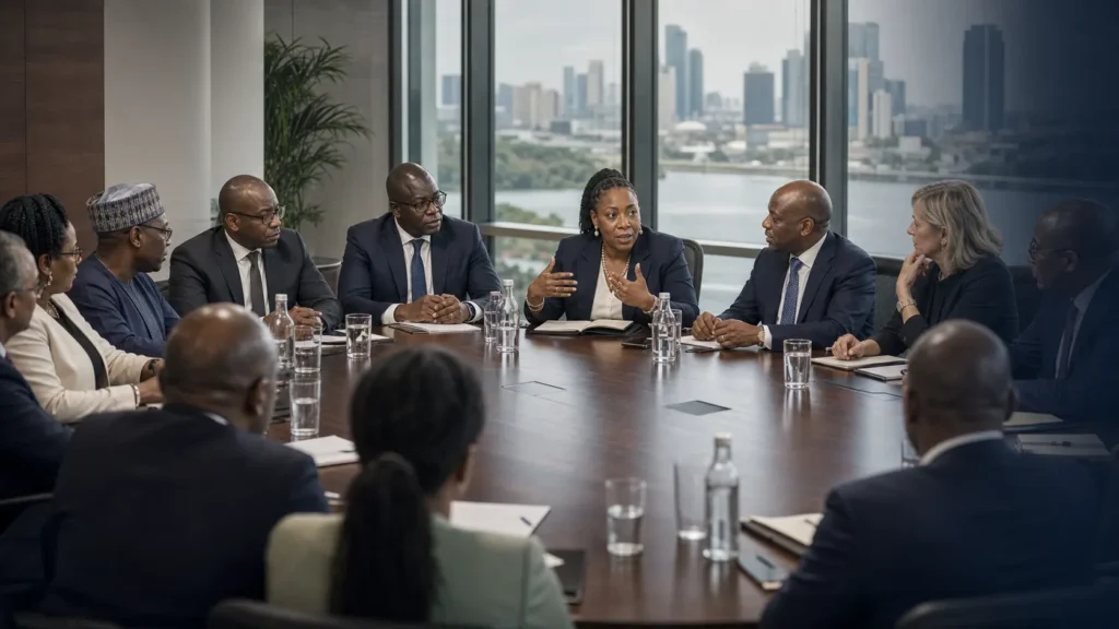 Public and private sector leaders collaborating at a financial-crime roundtable