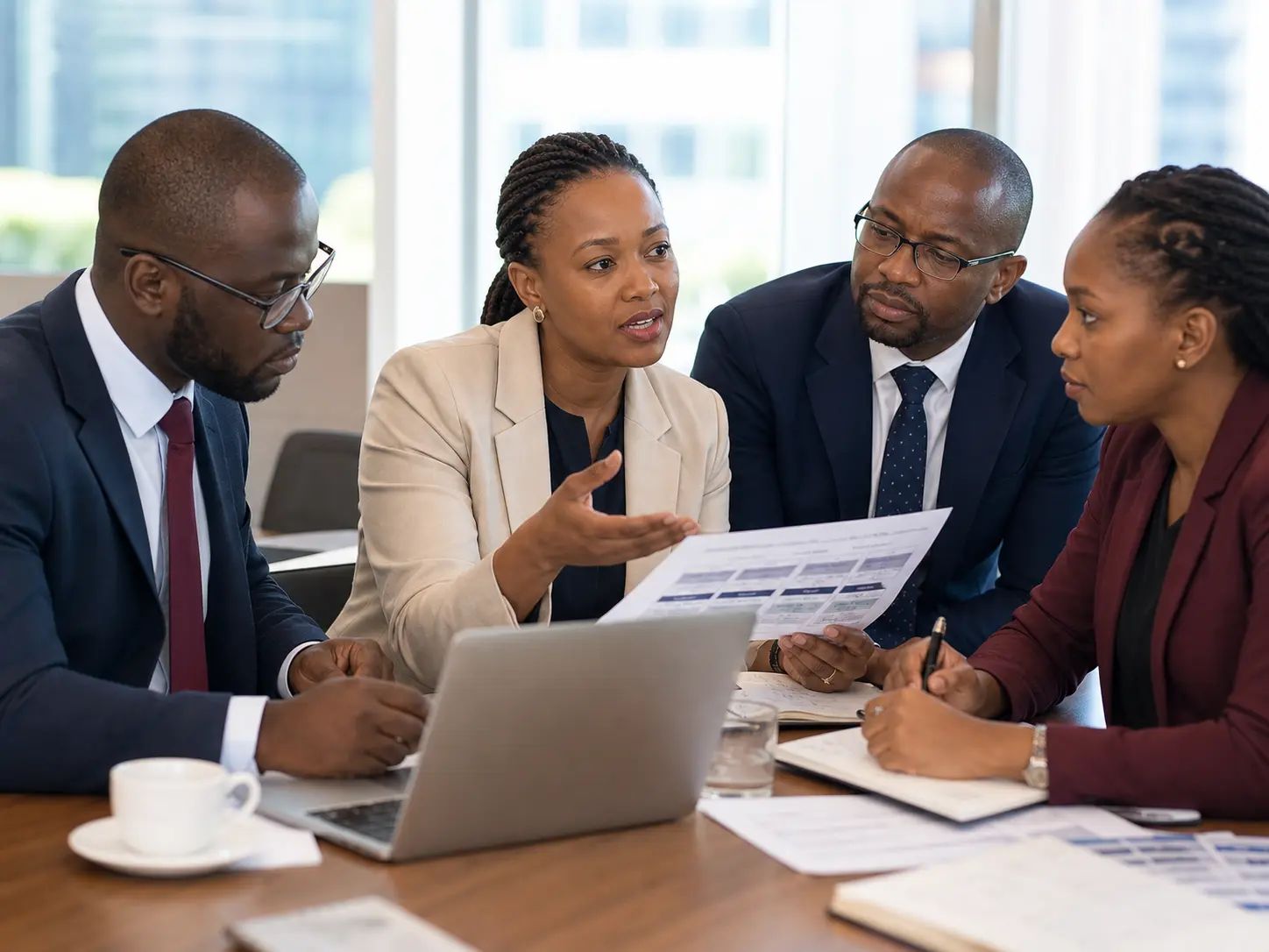Compliance professionals reviewing a risk and controls document